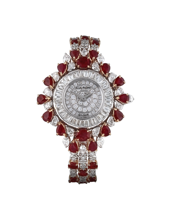 Alain Philippe Glamour, white and rose gold, rubies, full diamond bracelet
