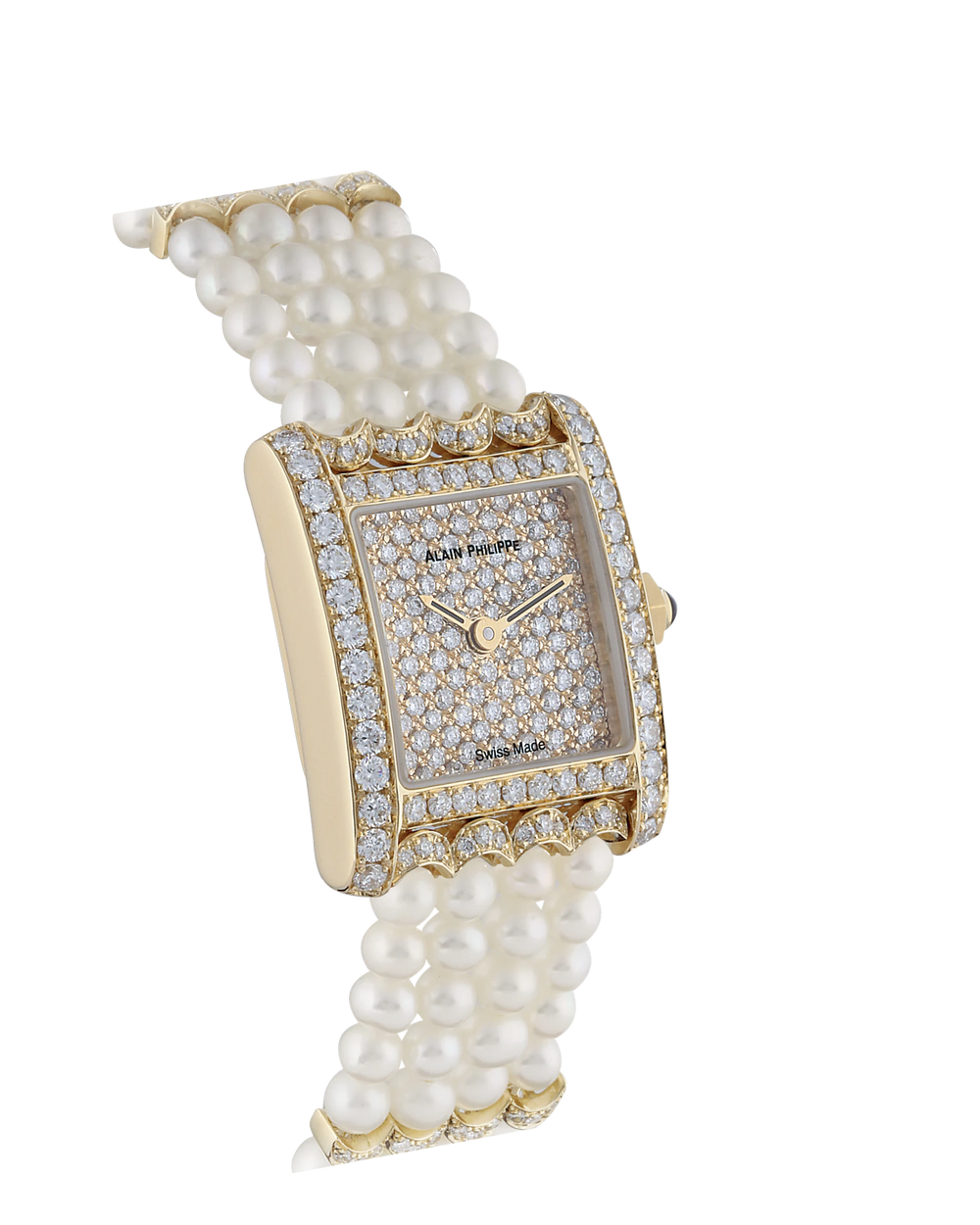 Alain Philippe Pearl strand, yellow gold — three-quarter view