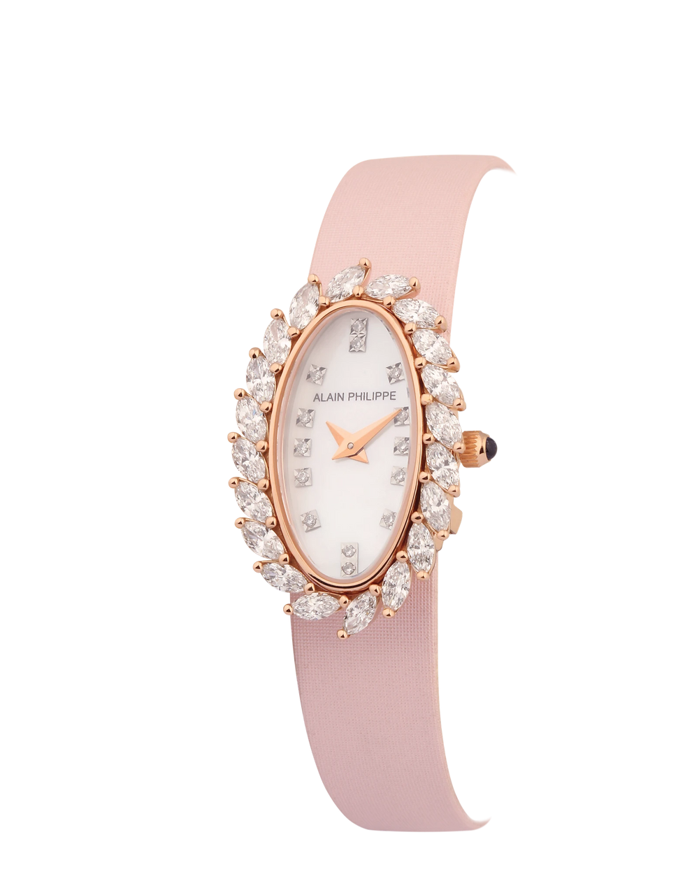 Alain Philippe Silhouette strap full marquise, rose gold, white cadran — three-quarter view
