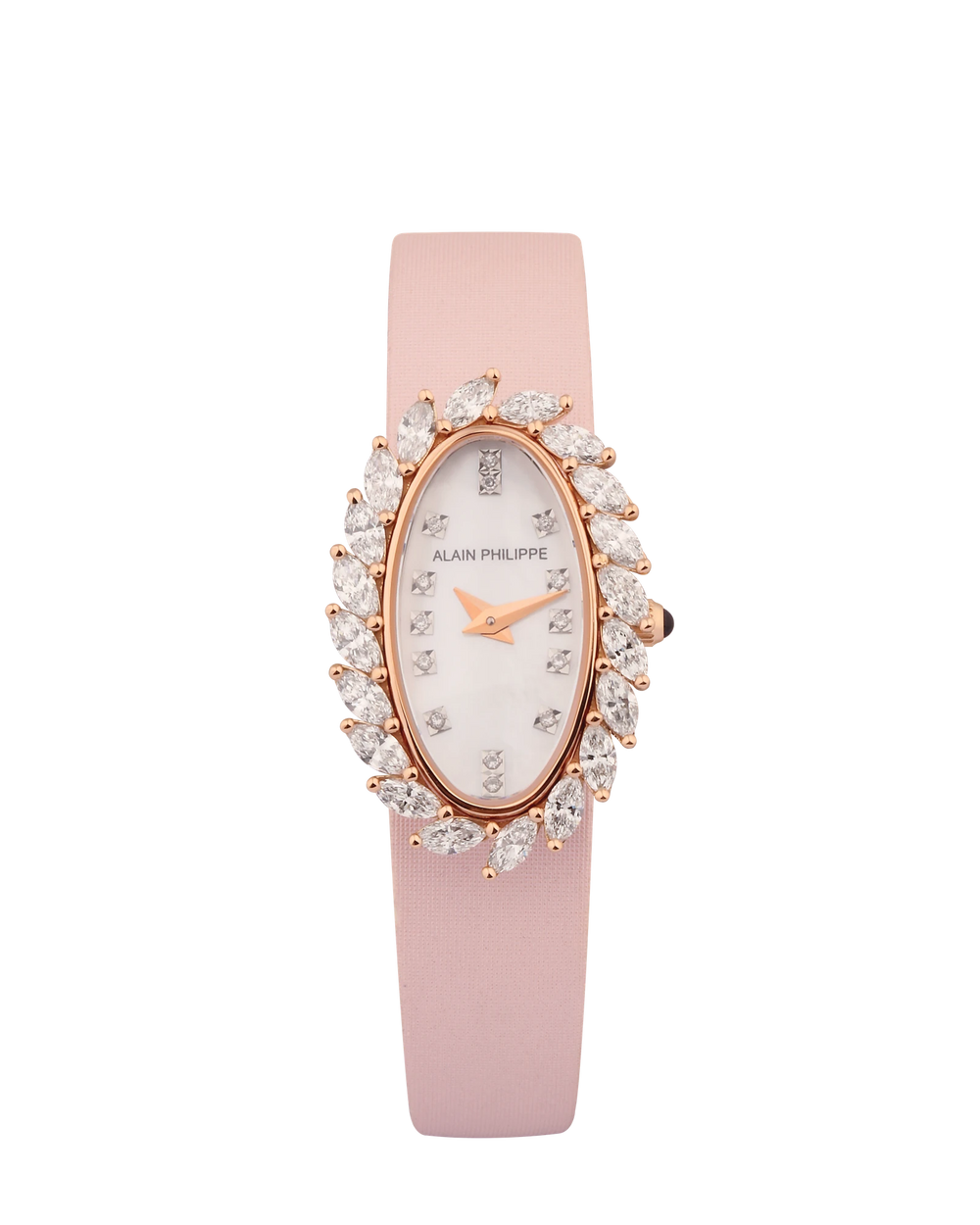 Alain Philippe Silhouette strap full marquise, rose gold, white cadran