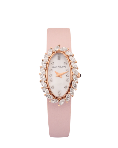 Alain Philippe Silhouette strap full marquise, rose gold, white cadran