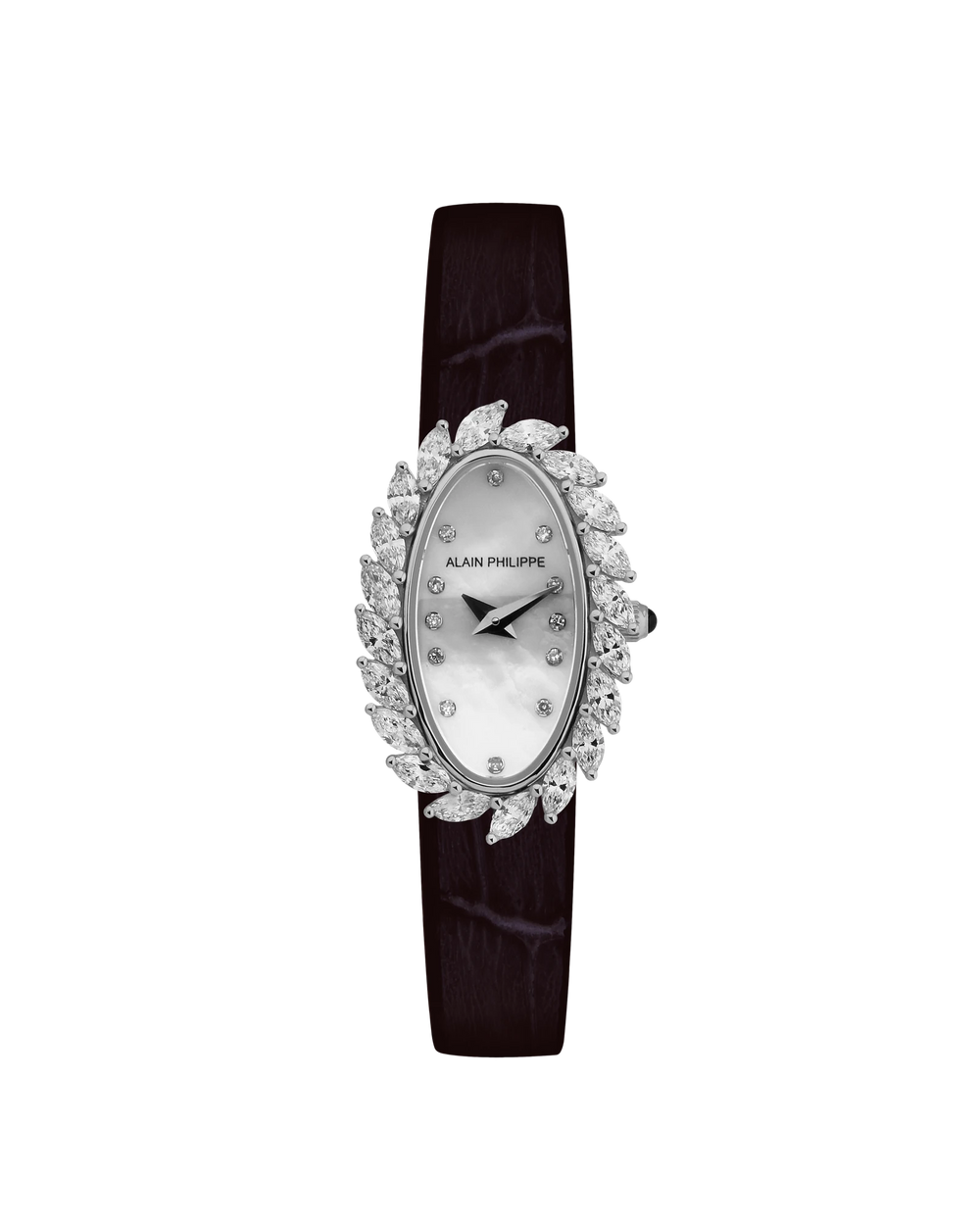 Alain Philippe Silhouette strap full marquise, white gold, blue cadran