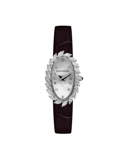 Alain Philippe Silhouette strap full marquise, white gold, blue cadran