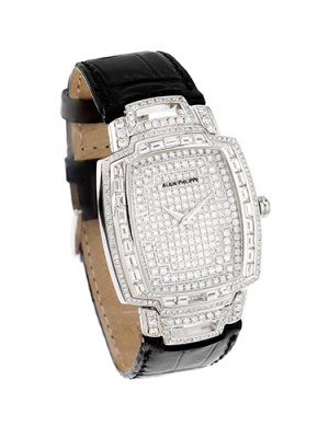 with white diamonds with Black alligator leather strap