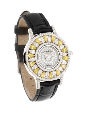 Ladies watch with white diamonds & yellow pear shaped diamonds