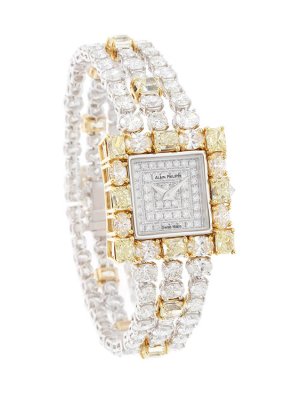Jeweled watch white and yellow diamonds