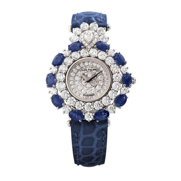 Ladies watch with round and pear shaped diamonds with sapphire